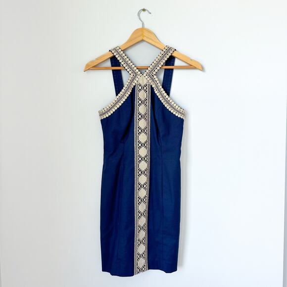 Lilly Pulitzer Vena Halter Neck Embroidered Mini Shift Dress Blue 00 - Picture 1 of 7